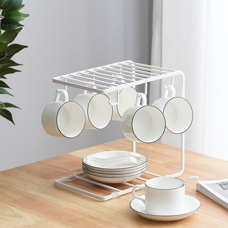 Multiple Hooks Art Coffee Cup Rack Glass Tea Organizer Marc Holder Kitchen Storage Organization - StorageandmoreStorage