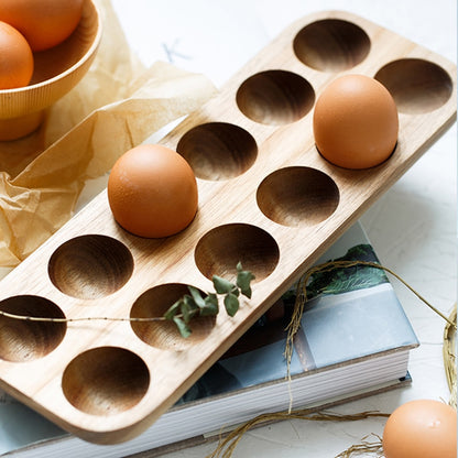 Japanese style Wooden Double Row Egg Storage Box Home Organizer Rack Eggs Refrigerator Holder Kitchen Fresh Keeping Accessories - StorageandmoreStorage