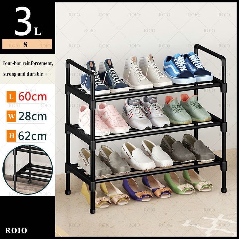 Simple Shoe Rack Metal Shoe Shelf Footwear Shoe Rack Living Room Space Saving Shoes Organizer Stand Holder Black Shoe Shelf - StorageandmoreStorage