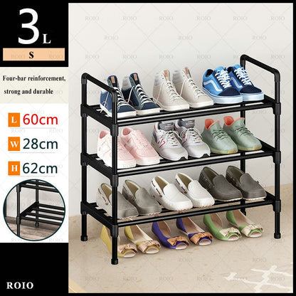 Simple Shoe Rack Metal Shoe Shelf Footwear Shoe Rack Living Room Space Saving Shoes Organizer Stand Holder Black Shoe Shelf - StorageandmoreStorage