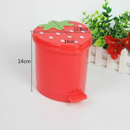 Cute Pink Red Strawberry Waste Bin Desktop Portable Plastic Mini Garbage Basket Home Bedroom Storage Bucket Trash Can With Lid - StorageandmoreStorage