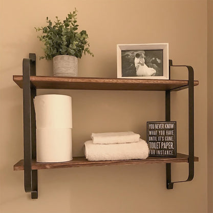 Large Rustic Industrial Pipe Wall Floating Shelf Wooden Storage Shelving Unit - StorageandmoreStorage