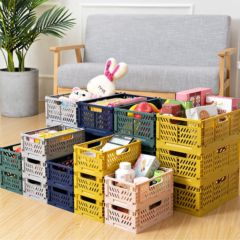 DFU Folding Collapsible Storage Crate Box Stackable Home Kitchen Warehouse Baskets Desktop Cosmetic Sundries Fruit Toys Food Bin - StorageandmoreStorage