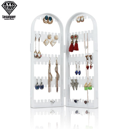 2/3/4 Fans Panels Screen Folding Clear Earrings Studs Display Rack Necklace Jewelry Shelf Stand Holder Organizer Storage Box - StorageandmoreStorage