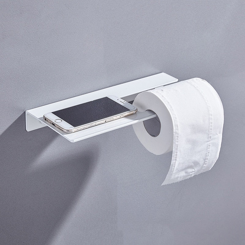 Black White Silver Toilet Tissue Roll Paper Holder Bathroom Shelve Storage Towel Rack Wall Mounted Kitchen Basket Accessories - StorageandmoreStorage