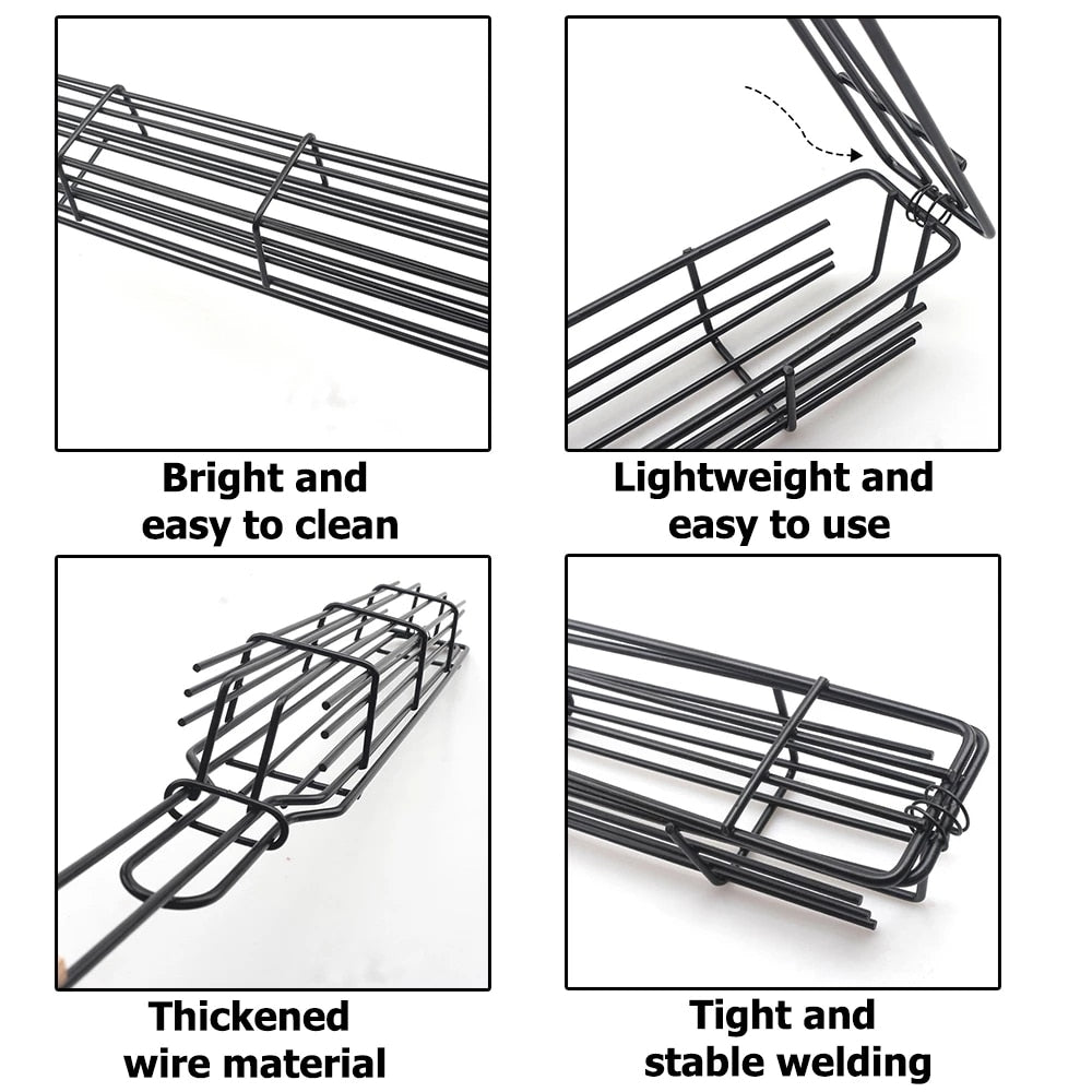 Portable Kabob BBQ Grilling Basket Stainless Steel Nonstick Barbecue Grill Basket Tools Mesh Kitchen Tools Kitchen Accessories - StorageandmoreStorage
