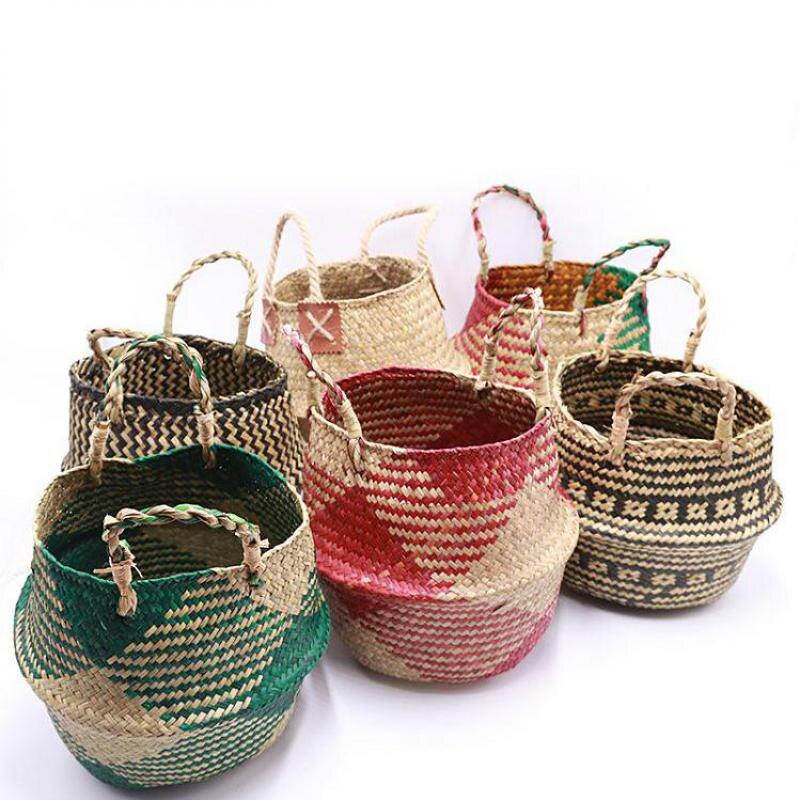 Storage-Baskets Natural Seagrass Belly Baskets Laundry Basket Decorative Flower Pot Cover Closet Storage Bin Organizer - StorageandmoreStorage