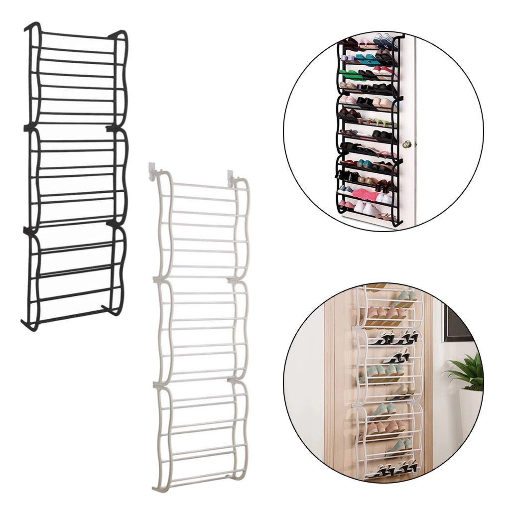 12 Tier Metal Tube Shoe Shelf Hook Over Door Shoe Rack Tidy Space Organizer for 36 Pairs Shoes - StorageandmoreStorage