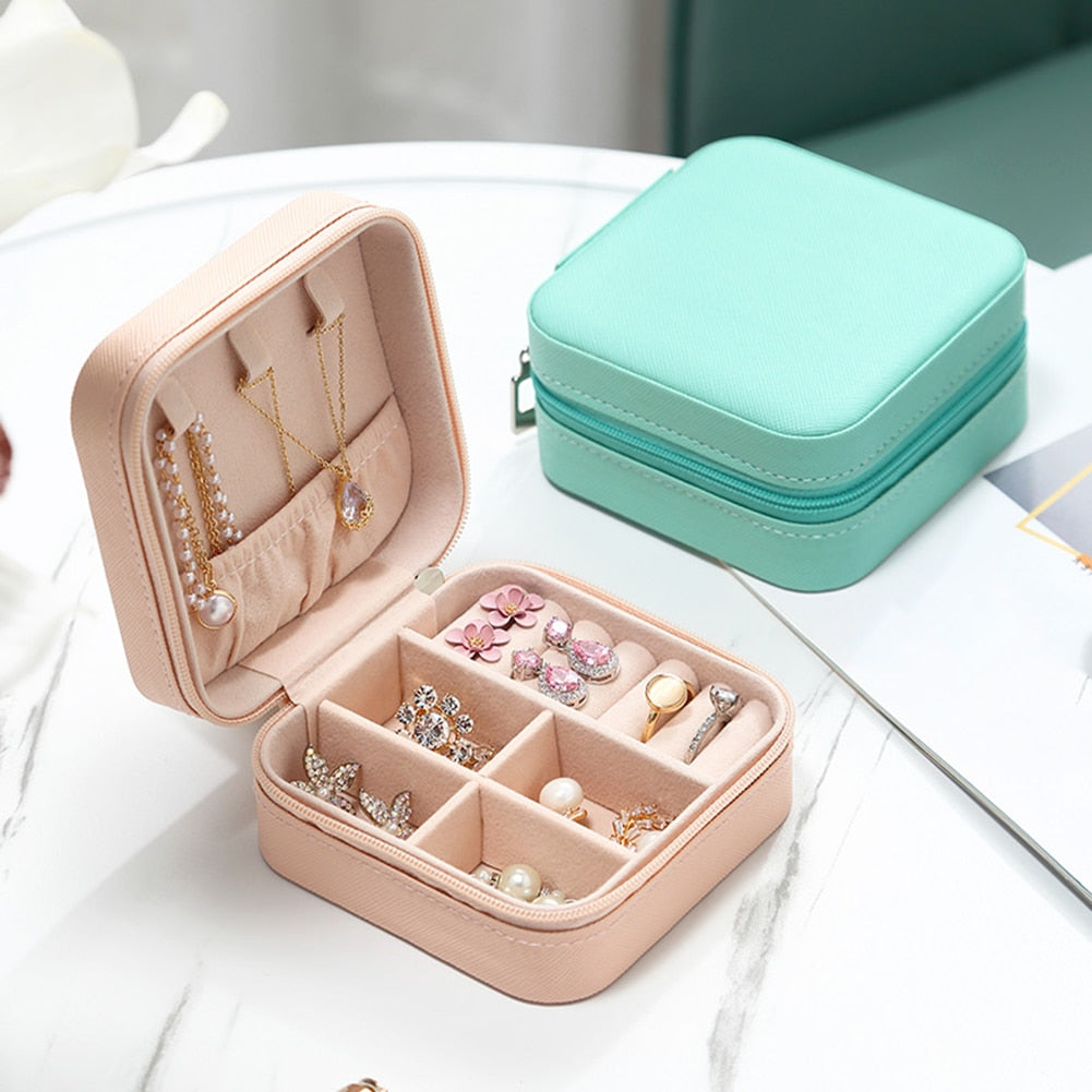 2021 Jewelry Organizer Display Travel Jewelry Case Boxes Travel Portable Jewelry Box Leather Storage Organizer Earring Holder - StorageandmoreStorage