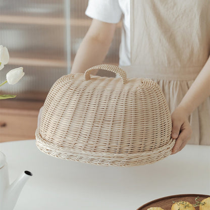 Rattan Basket Bread Basket White Rattan Storage Baskets Fruit Dust Proof Cover Pantry Organizer Kitchen Storage - StorageandmoreStorage