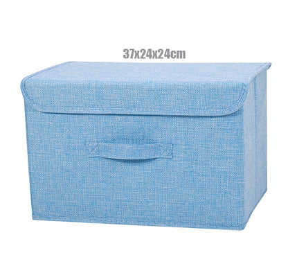 2021 New Washable Cotton Linen Fabric Folding CD Storage Box Foldable Bins Toys Organizer With Lid Storage Basket Laundry Basket - StorageandmoreStorage