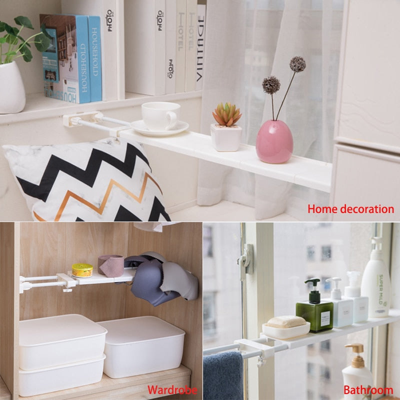 Adjustable Closet Organizer Storage Shelf Wall Mounted Kitchen Rack Space Saving Wardrobe Decorative Shelves Cabinet Holders - StorageandmoreStorage