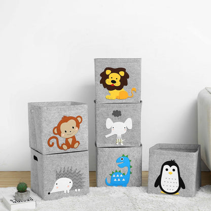 Creative Cartoon Animal Storage Box Felt Fabric Cube Nursery Shelf Home Closet Folding Storage Basket For Kids Toys Organizer - StorageandmoreStorage