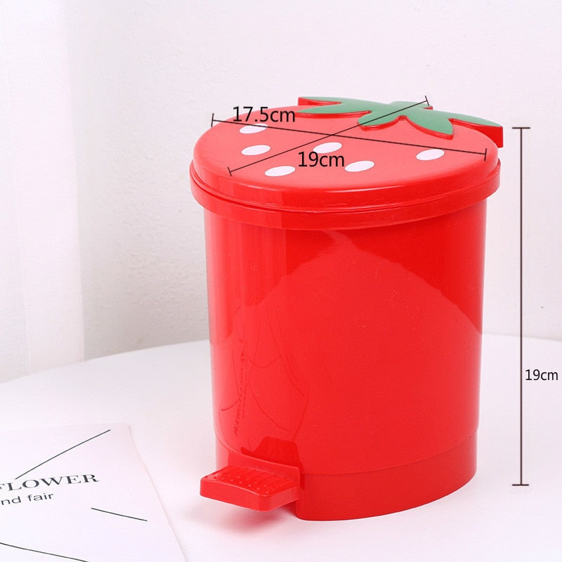 Cute Pink Red Strawberry Waste Bin Desktop Portable Plastic Mini Garbage Basket Home Bedroom Storage Bucket Trash Can With Lid - StorageandmoreStorage