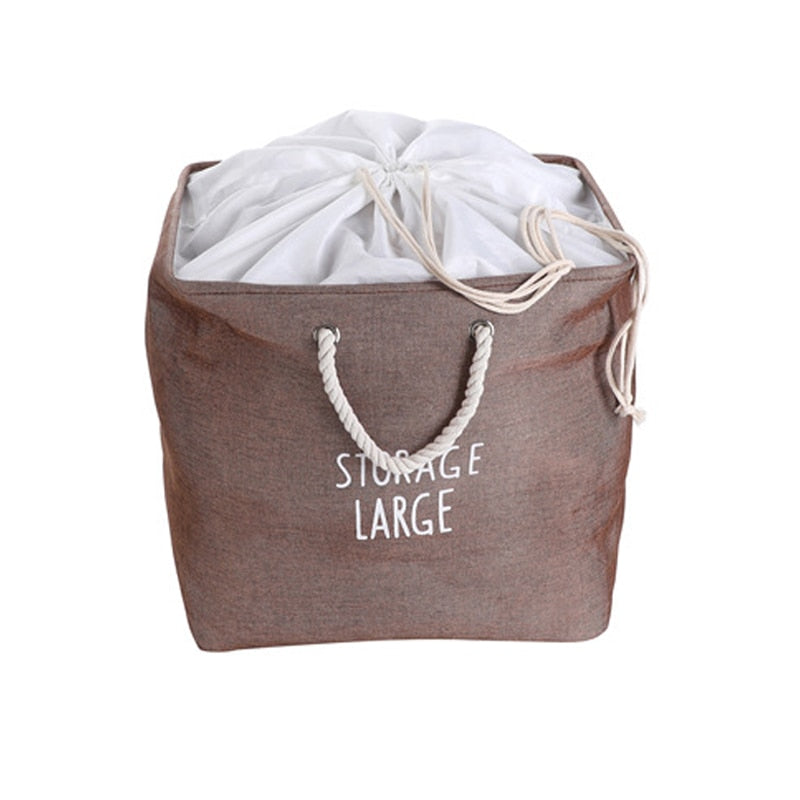 Large Fabric Storage Basket Square Laundry Basket Storage Bag With Drawstring Sundries Book Clothes Toy Storage Bucket Organizer - StorageandmoreStorage