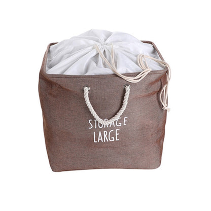 Large Fabric Storage Basket Square Laundry Basket Storage Bag With Drawstring Sundries Book Clothes Toy Storage Bucket Organizer - StorageandmoreStorage