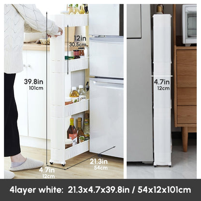 Mobile Storage Shelf Interspace Gap Shelf Kitchen Storage Shelf Bathroom Storage Rack Fridge Side Seam Finishing Rack - StorageandmoreStorage