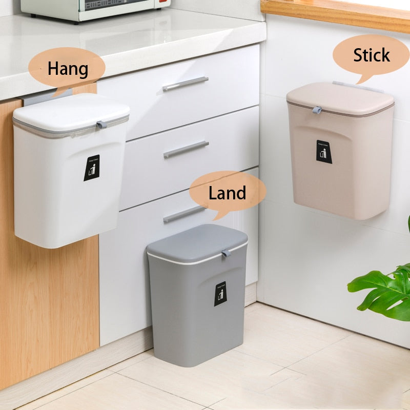 7/9L Hanging Trash Can For Kitchen Large Capacity Kitchen Recycling Garbage basket Bathroom Wall Mounted Trash Bin with lid - StorageandmoreStorage