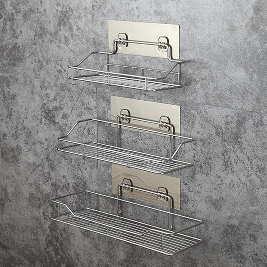 Stainless Steel Bathroom Storage Shelf Punch-Free Kitchen Bathroom Toilet Wall Hanging Storage Rack - StorageandmoreStorage