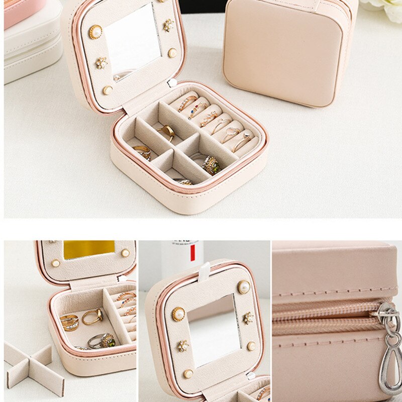 WE Small Exquisite Pink Black Jewelry Box Travel Jewelry Organizer Portable Storage Box Necklace Earring Ring Container Gifts - StorageandmoreStorage