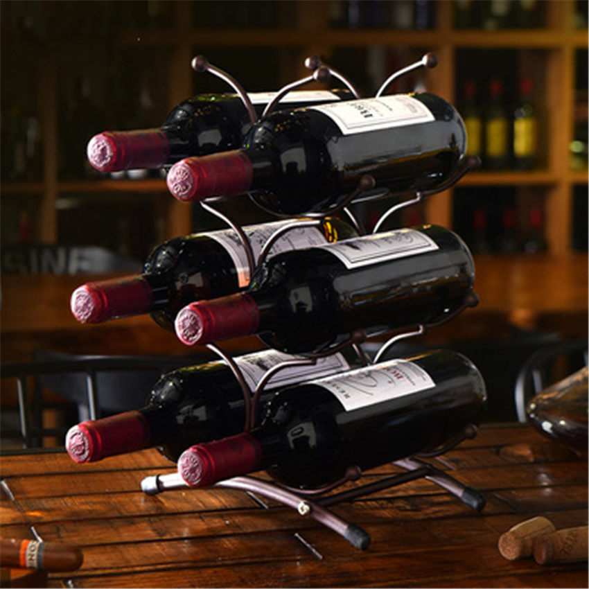 European style 6 Bottle Wine Rack Metal Freestanding Kitchen Storage Stand Wine Cabinet Grape Wine Shelf Display Bar - StorageandmoreStorage