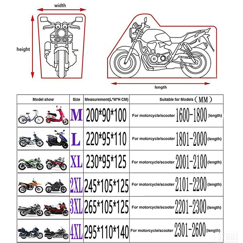 Motorcycle Cover Waterproof Outdoor Moto Case Motorbike Raincoat Bike Protector Covers Shelter Storage Tent Garage Accessories - StorageandmoreStorage