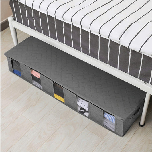 Foldable Under Bed Bags Pack 5 Grid Under Bed Storage Boxes Thick Breathable Underbed Clothes Storage Bags Zippered Organizer - StorageandmoreStorage