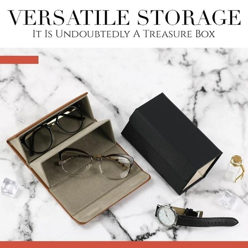 Sunglasses Organizer Box Multi-slot Eyeglasses Storage Folding Portable Glasses Travel PU Leather Case Home Storage Dropshipping - StorageandmoreStorage