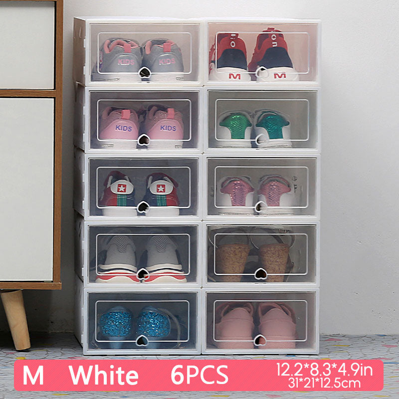 6Packs Transparent Shoe Box Shoes Organizers Plastic Thickened Foldable Dustproof Storage Box Stackable Combined Shoe Cabinet - StorageandmoreStorage