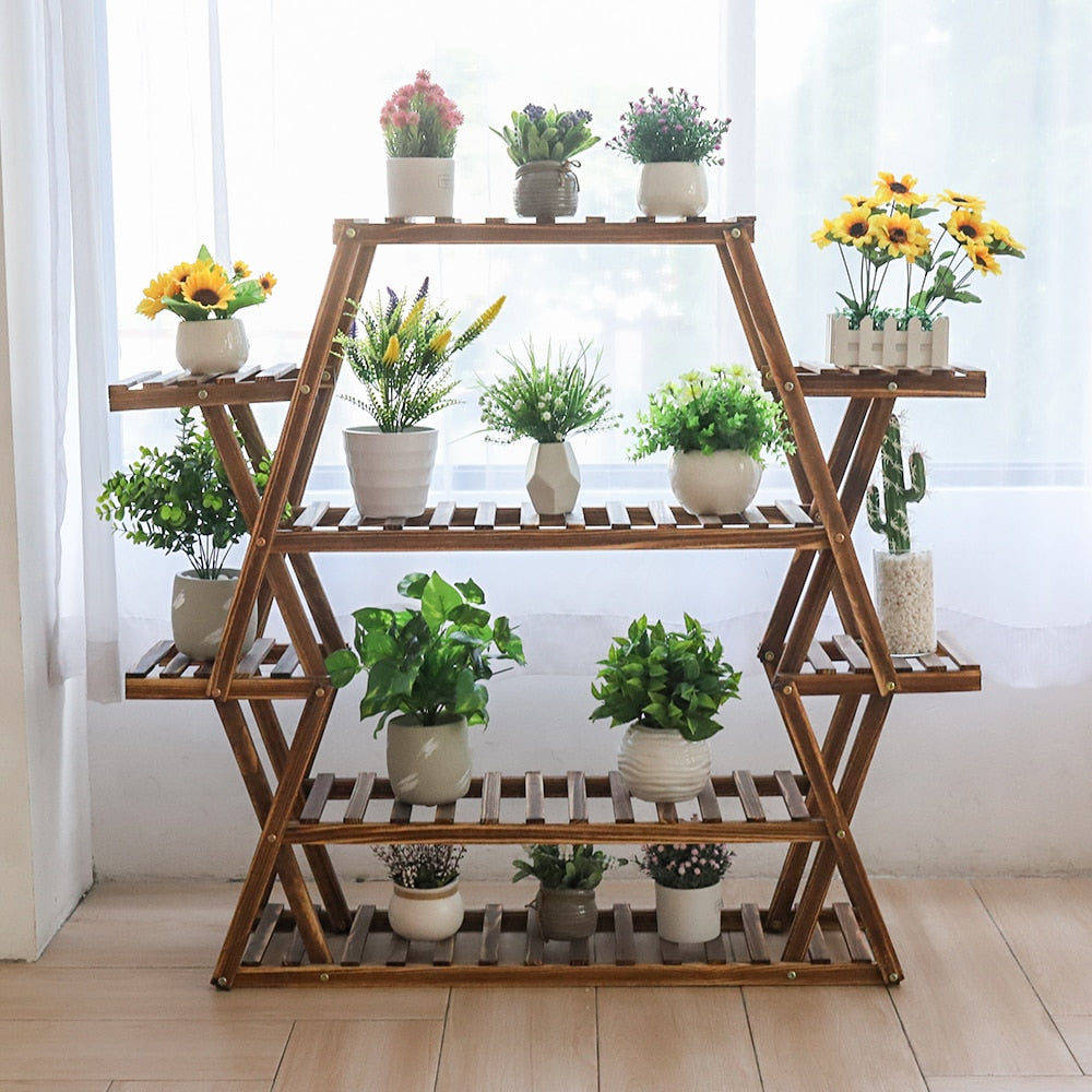 Large Triangular Wood Plant Stand Indoor 6 Tier Flower Pot Holder Shelf Corner Display Rack Organizer Shelves - StorageandmoreStorage