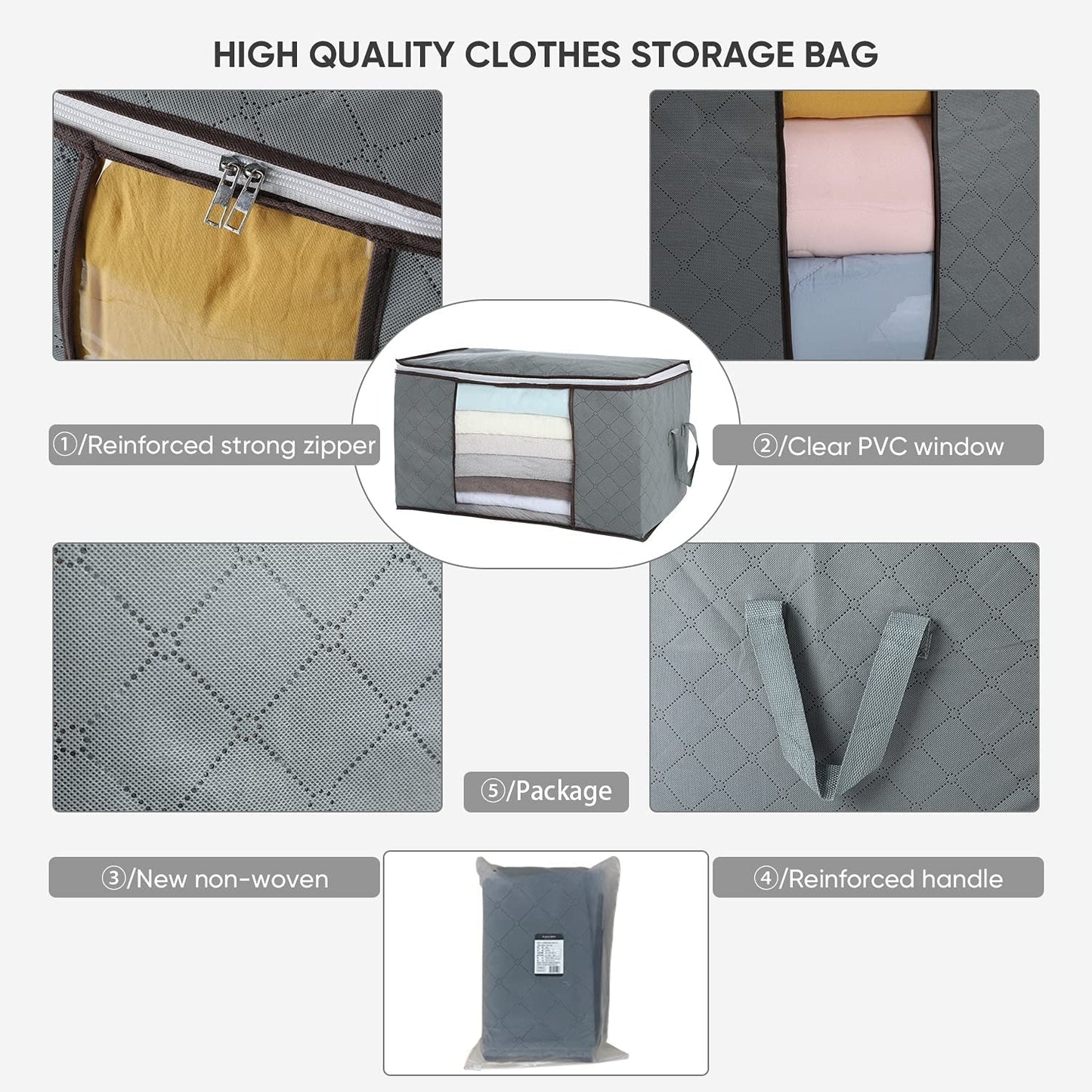 Joybos Quilt Storage Bag Moisture & Dust Proof Closet Organizer Non-Woven Blanket Pillow Storage Large Mobile Clothe Visible Bag - StorageandmoreStorage