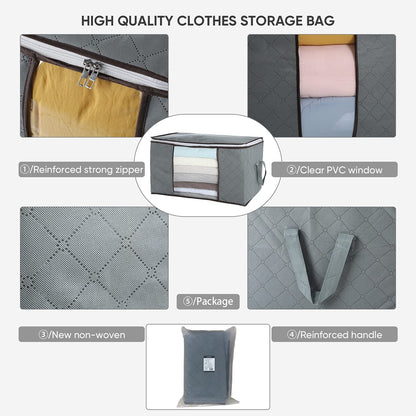 Joybos Quilt Storage Bag Moisture & Dust Proof Closet Organizer Non-Woven Blanket Pillow Storage Large Mobile Clothe Visible Bag - StorageandmoreStorage