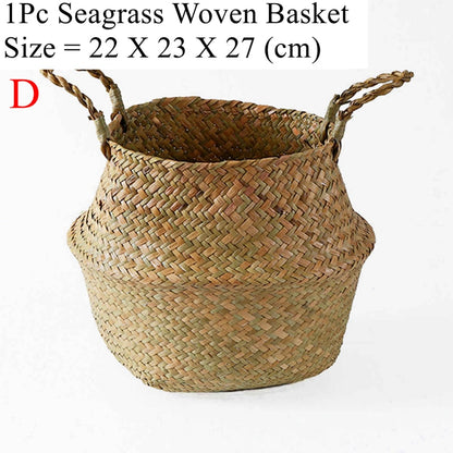 LuanQI Wicker Basket Toy Organizer Folding Rattan Seagrass Storage Basket Laundry Woven Basket Plant Flower Pot For Home Garden - StorageandmoreStorage