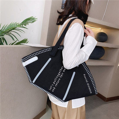 New Fashion Women Large Mask Shopping Bag Canvas Shoulder Bag Home Storage Bag Luxury Handbag Tote Bag - StorageandmoreStorage