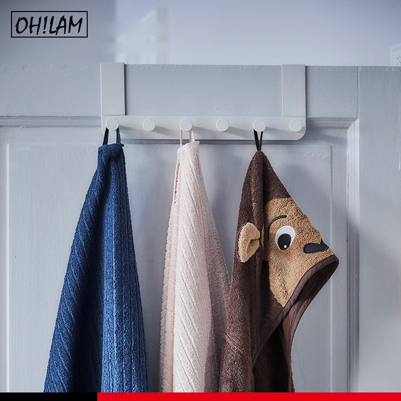 Over The Door Hook Over Door Towel Rack Door Coat Hanger Rack Door 6Hooks Organizer For Hanging Clothes Towel Hats Robes Bedroom - StorageandmoreStorage