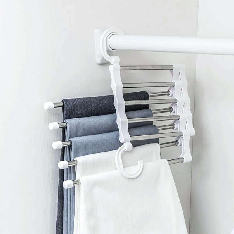 Magic 5 in 1 pant Hanger Stainless Steel Trousers Storage Racks Multifunctional Coat Tie Storage Organization Space Saver - StorageandmoreStorage