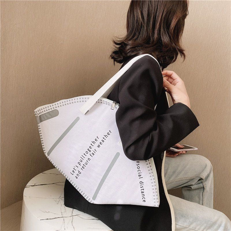 New Fashion Women Large Mask Shopping Bag Canvas Shoulder Bag Home Storage Bag Luxury Handbag Tote Bag - StorageandmoreStorage