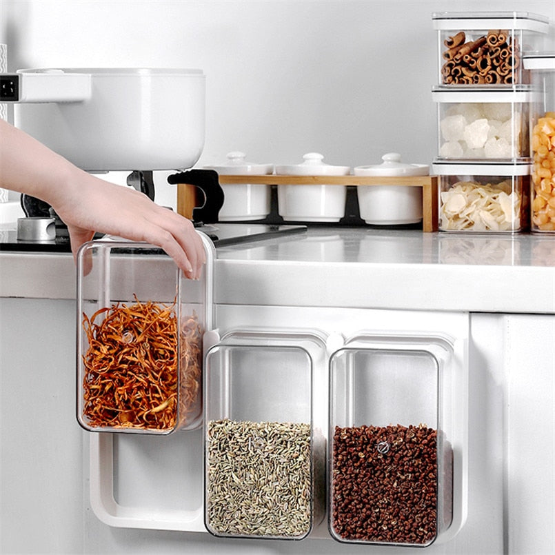 Grains Storage Box with Shelf Wall Mounted Container Plastic Storage Container for Coffee Grains Cereals Kitchen Accessories - StorageandmoreStorage