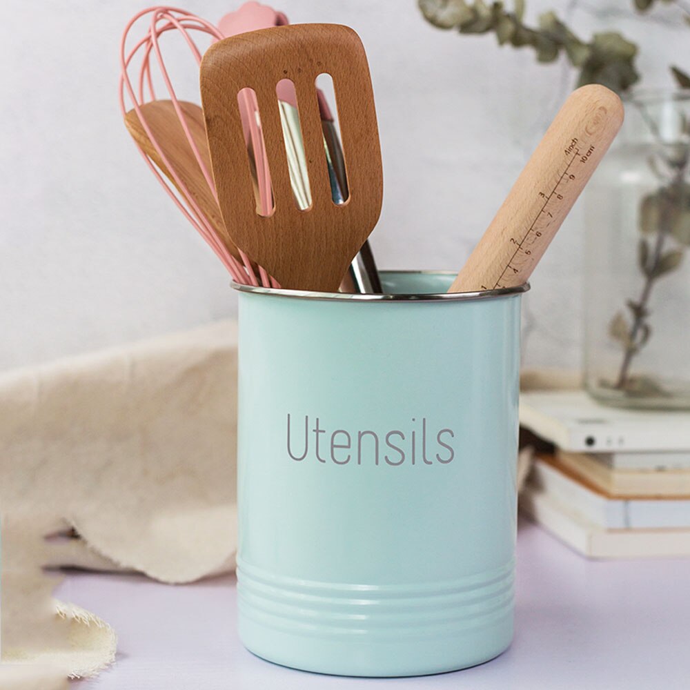 Round Utensil Storage Jar Kitchen Tableware Organizer Jars No Lid Cooking Tool Metal Box Scandinavia Cosmetic Brush Container - StorageandmoreStorage