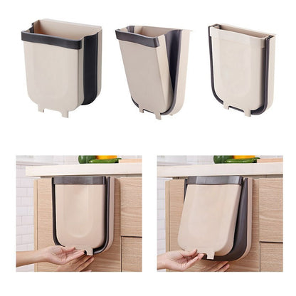 9L Wall Mounted Folding Waste Bin Kitchen Cabinet Door Hanging Trash Bin Car Garbage Trash Can for Bathroom Toilet Waste Storage - StorageandmoreStorage