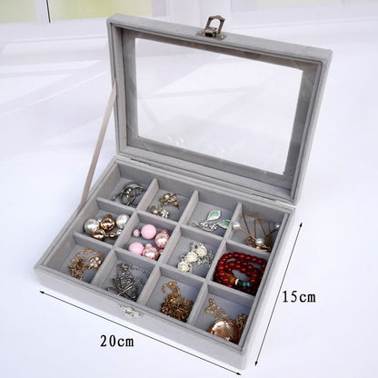 Velvet Glass Ring Earring Jewelry Display Organizer Box Tray Holder Storage Case - StorageandmoreStorage