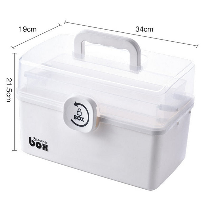 Portable First Aid Container Clear Plastic Medicine Storage Box Large Capacity Family Emergency Kit Storage Organizer - StorageandmoreStorage