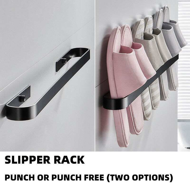 Slipper Rack  Towel Hanger Wall-Mounted Shoes Storage Rack Punch Free Slippers Holder - StorageandmoreStorage