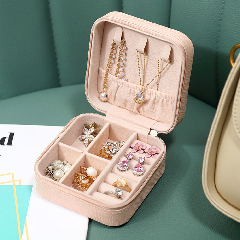 2021 Jewelry Organizer Display Travel Jewelry Case Boxes Travel Portable Jewelry Box Leather Storage Organizer Earring Holder - StorageandmoreStorage