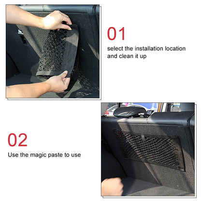 Car Back Rear Trunk Storage Net Seat Elastic String Net Magic Sticker Mesh Storage Bag Auto Organizer Seat Back Bag Freeshipping - StorageandmoreStorage