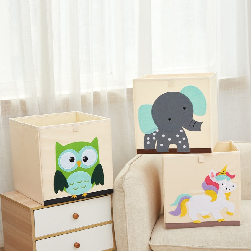 13 inch Foldable Embroidery Animal Cube Storage Box Oxford Fabric Kids Toys Organizers Bins Chest Organizer for Kids Nursery - StorageandmoreStorage