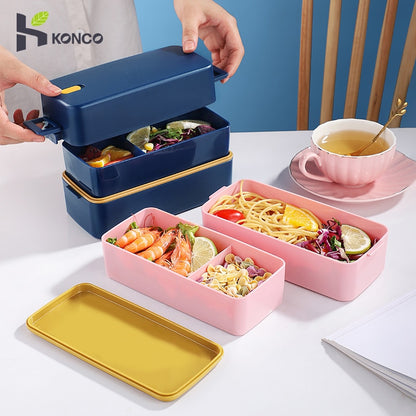 Konco Lunch Box Bento Box for Student Office Worker Double-layer Microwave Heating  lunch container  food storage container - StorageandmoreStorage