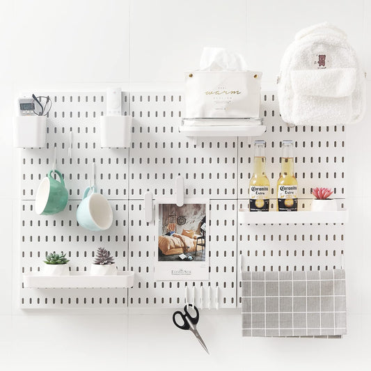 Pegboard Hanging Accessories Shelf Storage Bins Hook Brackets Clips No Punching for Garage Kitchen Pegboard Wall Organizer - StorageandmoreStorage