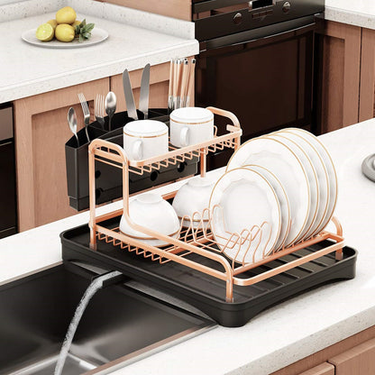 Double Layer Aluminum Alloy Sink Stand Dish Drying Rack Kitchen Organizer Drainer Plate Holder Cutlery Storage Shelf Accessories - StorageandmoreStorage