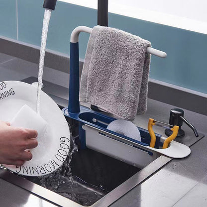 Telescopic Sink Drain Rack Soap Sponge Holder Organizer Sink Shelf Hanger Expandable Storage Basket Kitchen Tool - StorageandmoreStorage